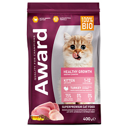 Award Healthy Growth корм сухой для котят от 1 месяца, беременных и кормящих кошек, с индейкой, курицей, рыбьим жиром и семенами льна 400гр Award Healthy Growth корм сухой для котят от 1 месяца, беременных и кормящих кошек, с индейкой, курицей, рыбьим жиром и семенами льна 400гр