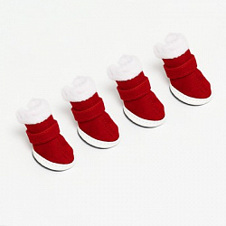 Ботинки для собак "Кристмес" набор 4шт размер 4 (подошва 5,5*4,5см) красные
