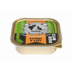 ZooRing влажный корм для кошек взрослых всех пород с курицей и уткой кусочки в желе 100гр