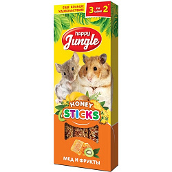 Лакомство для грызунов Happy Jungle Палочки мед/фрукты 3шт J213