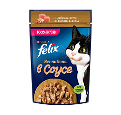 Felix Sensations влажный корм для кошек взрослых индейка с беконом в соусе 75гр