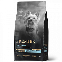 Premier Dog Adult Mini корм сухой для собак мелких пород свежее филе лосося с индейкой 1кг