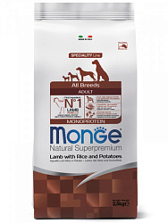 Monge Dog Speciality Line Monoprotein Adult корм сухой для собак взрослых всех пород с ягненком, рисом и картофелем 2,5кг