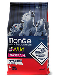 Monge Dog BWild Low Grain Puppy корм сухой низкозерновой для щенков всех пород с мясом оленя 2,5кг