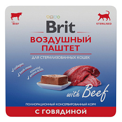 Brit Premium воздушный паштет консервы для кошек стерилизованных и кастрированных котов с говядиной 100гр