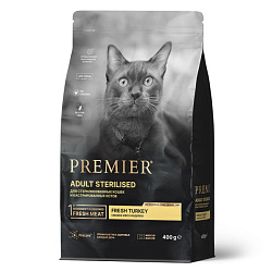 Premier Cat Sterilised корм сухой для кошек взрослых стерилизованных свежее мясо индейки 400гр