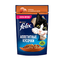 Felix Аппетитные кусочки влажный корм для кошек взрослых с курицей и томатами в желе 75гр
