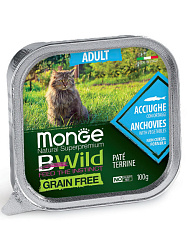 Monge Cat BWild Grain Free Adult консервы для кошек взрослых с анчоусами и овощами 100гр