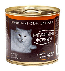 Натуральная формула влажный корм для кошек нежный паштет с индейкой 250гр