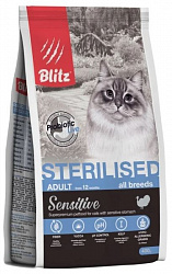 Blitz Sensitive Cat Sterilised корм сухой для кошек стерилизованных с индейкой 400гр