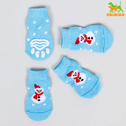 Носки для собак нескользящие "Снеговики" S (2,5/3,5 * 6 см) набор 4 шт голубые   6963343