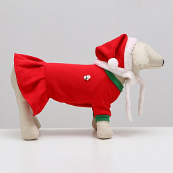 Новогодний костюм "Снегурочка" для собак, размер L, красный (ДС 34, ОШ 30, ОГ 44см) Пижон