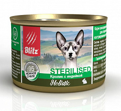Blitz Holistic Cat Sterilised влажный корм для кошек стерилизованных с кроликом и индейкой в суфле 200гр